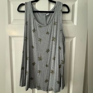 Old Navy Gray Tank Top with Olive Palm Print